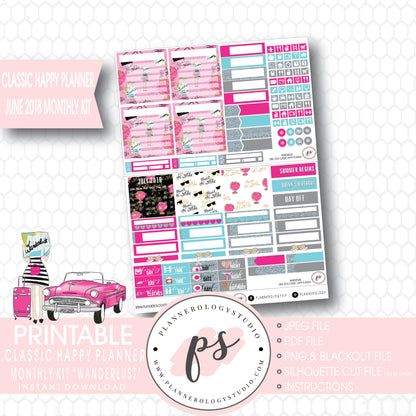 Wanderlust June 2018 Monthly View Kit Digital Printable Planner Stickers (for use with Classic Happy Planner) - Plannerologystudio