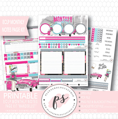 Wanderlust Monthly Notes Page Kit Digital Printable Planner Stickers (for use with ECLP) - Plannerologystudio