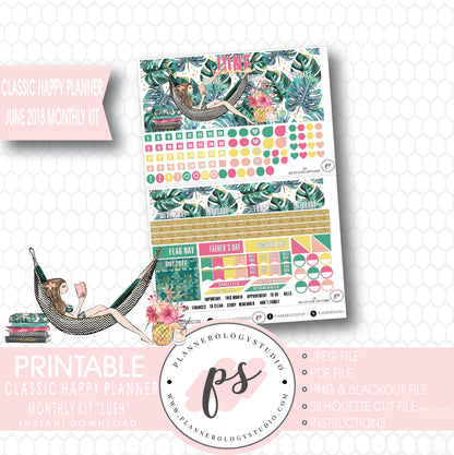 Lush Summer June 2018 Monthly View Kit Digital Printable Planner Stickers (for use with Classic Happy Planner) - Plannerologystudio