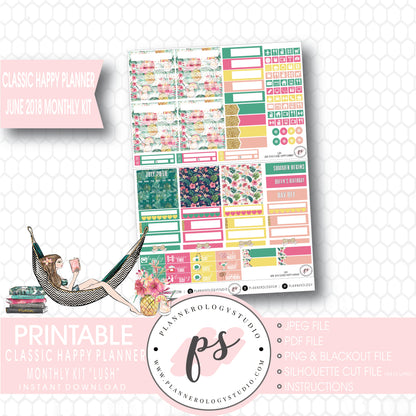 Lush Summer June 2018 Monthly View Kit Digital Printable Planner Stickers (for use with Classic Happy Planner) - Plannerologystudio