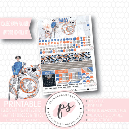 May the Force Be With You (Star Wars) May 2018 Monthly View Kit Digital Printable Planner Stickers (for use with Classic Happy Planner) - Plannerologystudio