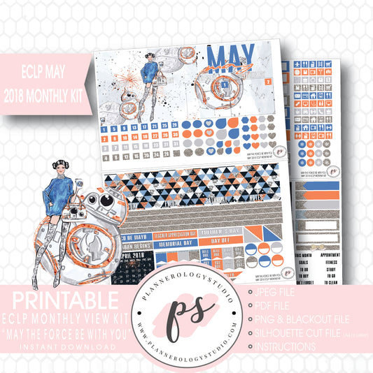 May the Force Be With You (Star Wars) May 2018 Monthly View Kit Digital Printable Planner Stickers (for use with Erin Condren) - Plannerologystudio