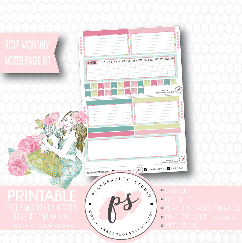 Mama & Me (Mother's Day) Monthly Notes Page Kit Digital Printable Planner Stickers (for use with ECLP) - Plannerologystudio