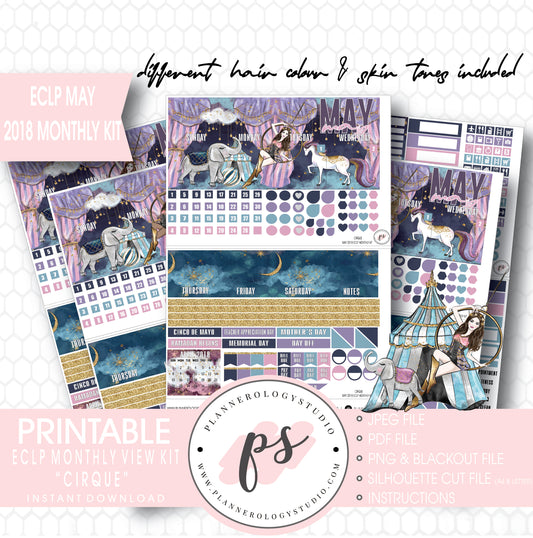 Cirque May 2018 Monthly View Kit Digital Printable Planner Stickers (for use with Erin Condren) - Plannerologystudio