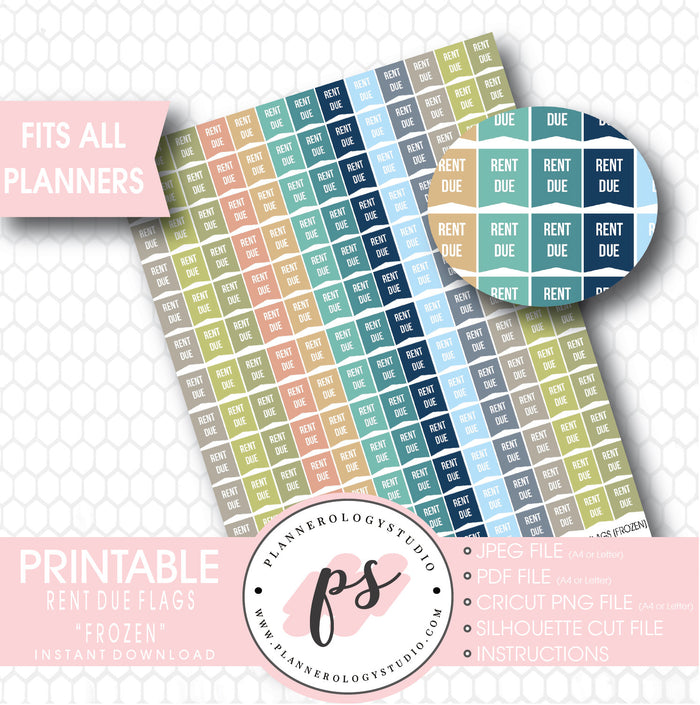 "Frozen" Rent Due Flags Printable Planner Stickers - Plannerologystudio