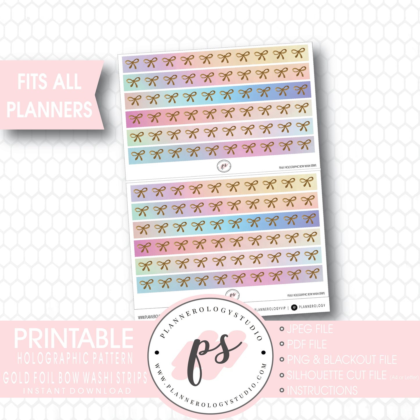 Holographic Pattern Bow Icon Washi Strip Digital Printable Planner Stickers - Plannerologystudio