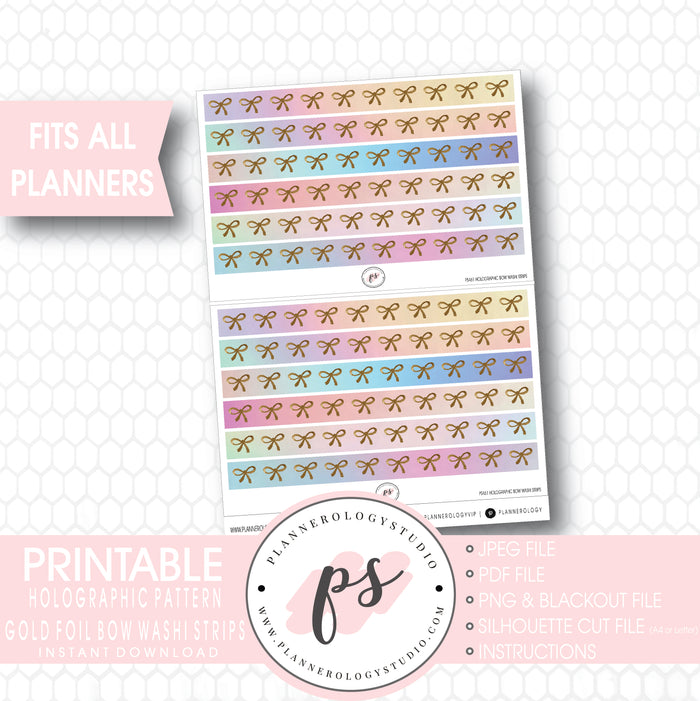 Holographic Pattern Bow Icon Washi Strip Digital Printable Planner Stickers - Plannerologystudio