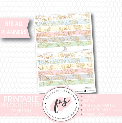 Rose Gold Floral Pattern Bow Icon Washi Strip Digital Printable Planner Stickers - Plannerologystudio