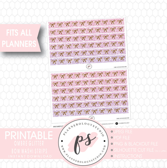 Ombre Glitter Pattern Bow Icon Washi Strip Digital Printable Planner Stickers - Plannerologystudio