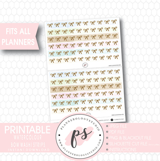 Watercolour Pattern Bow Icon Washi Strip Digital Printable Planner Stickers - Plannerologystudio