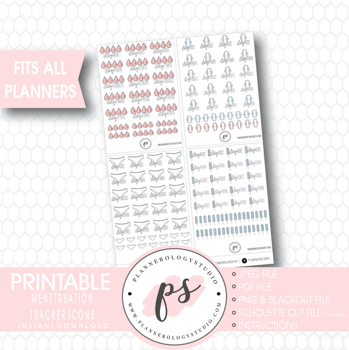 Menstruation Period Tracker Icon Digital Printable Planner Stickers - Plannerologystudio