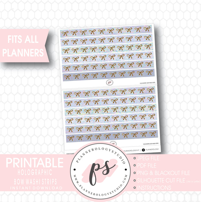 Holographic Pattern Bow Icon Washi Strip Digital Printable Planner Stickers - Plannerologystudio