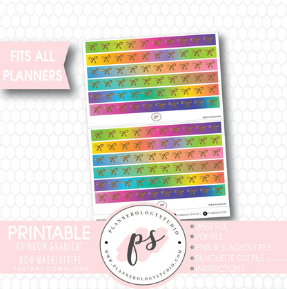 Rainbow Gradient Pattern Bow Icon Washi Strip Digital Printable Planner Stickers - Plannerologystudio