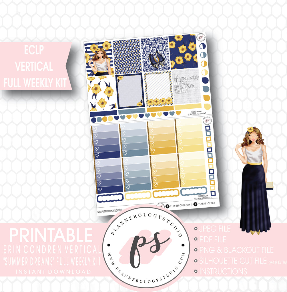 Summer Dreams Full Weekly Kit Printable Planner Stickers (for use with ECLP Vertical) - Plannerologystudio