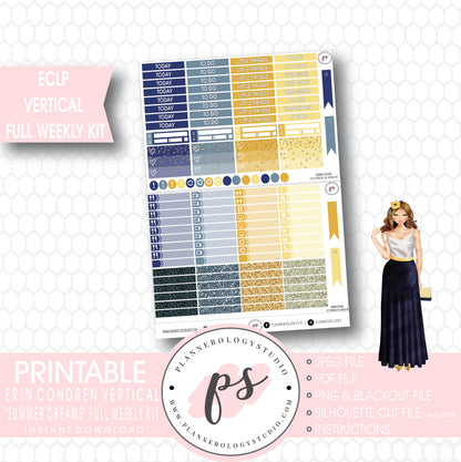 Summer Dreams Full Weekly Kit Printable Planner Stickers (for use with ECLP Vertical) - Plannerologystudio