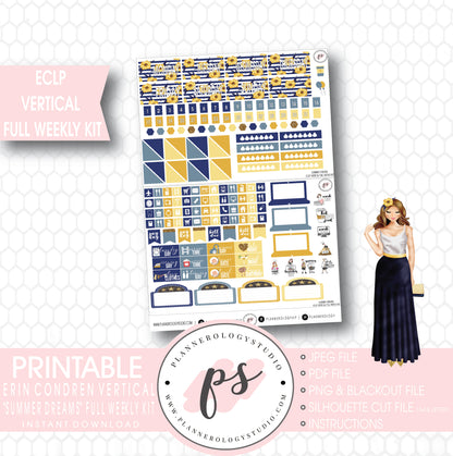 Summer Dreams Full Weekly Kit Printable Planner Stickers (for use with ECLP Vertical) - Plannerologystudio