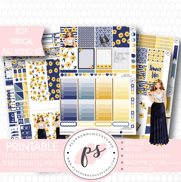 Summer Dreams Full Weekly Kit Printable Planner Stickers (for use with ECLP Vertical) - Plannerologystudio