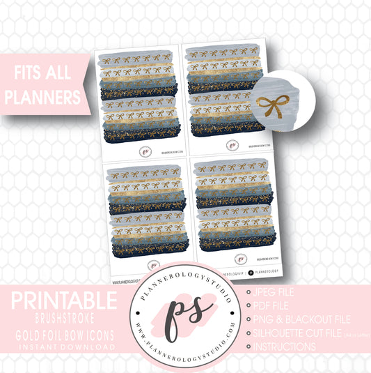 Watercolour Brushstroke Gold Foil Texture Bow Icons Digital Printable Planner Stickers - Plannerologystudio