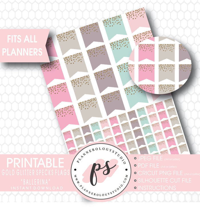 "Ballerina" Gold Glitter Specks Flags Printable Planner Stickers - Plannerologystudio