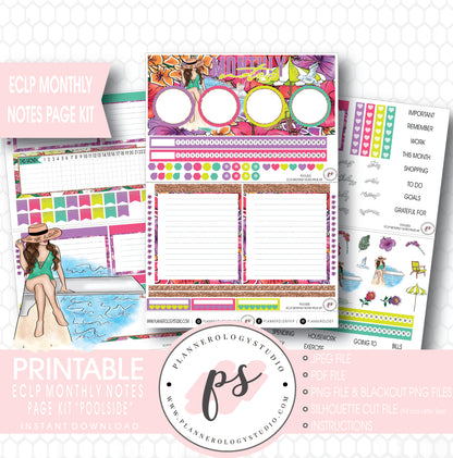 Poolside Monthly Notes Page Kit Digital Printable Planner Stickers (for use with ECLP) - Plannerologystudio
