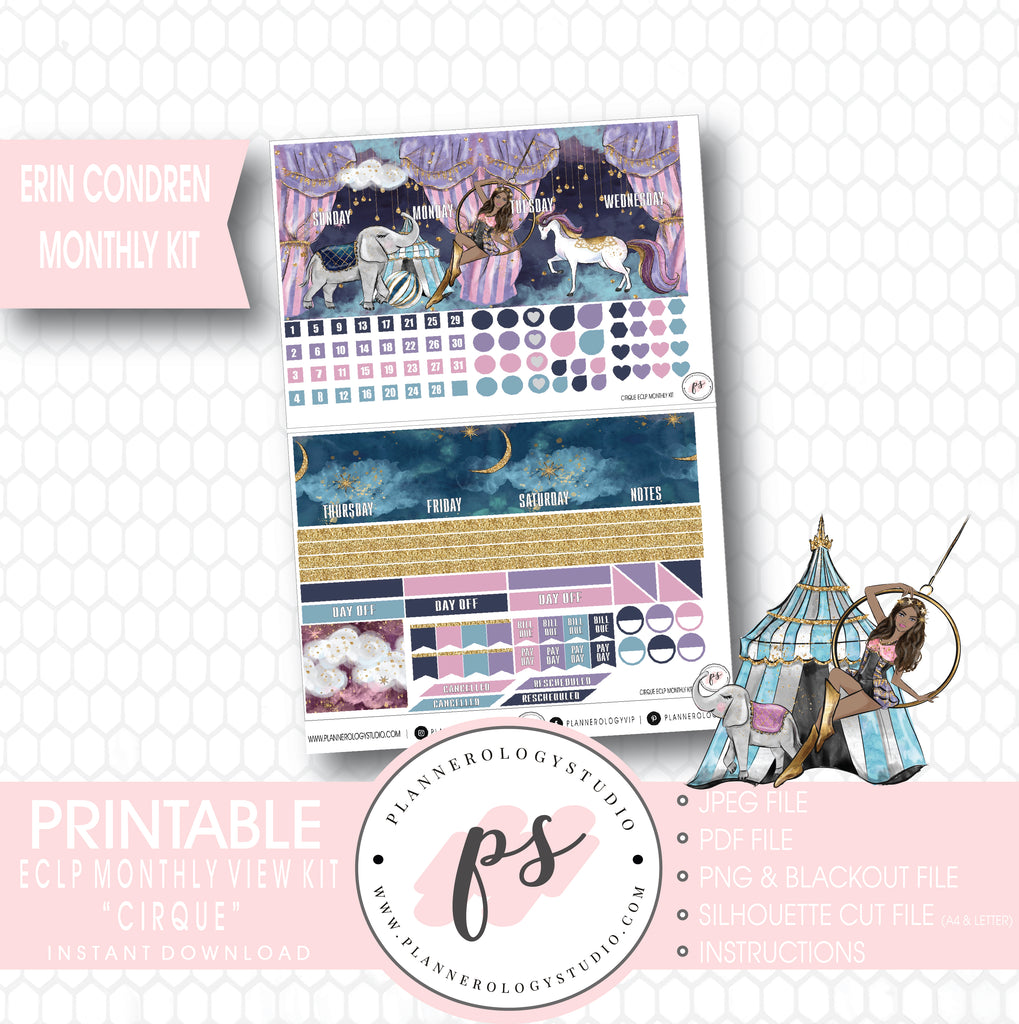 Cirque Monthly View Kit Digital Printable Planner Stickers (for use with Erin Condren) - Plannerologystudio