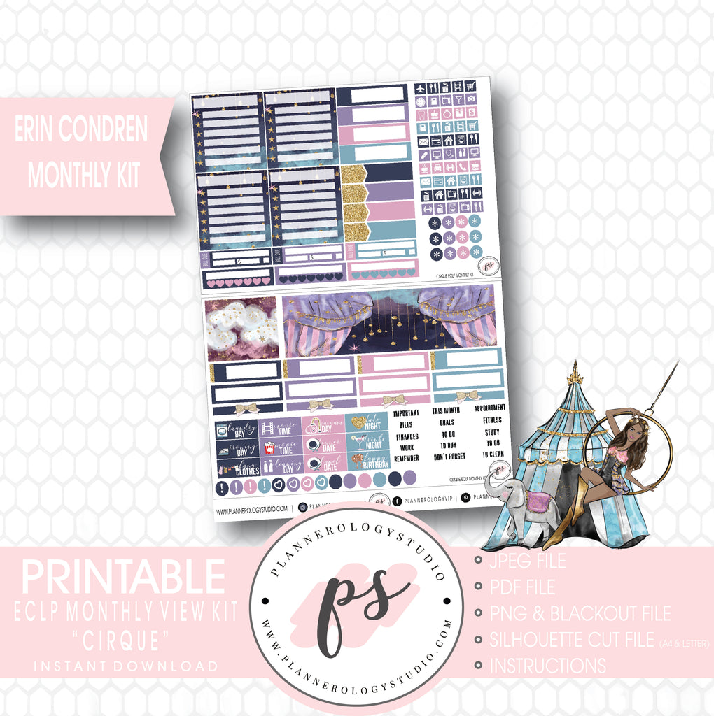 Cirque Monthly View Kit Digital Printable Planner Stickers (for use with Erin Condren) - Plannerologystudio