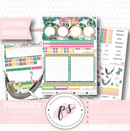 Lush Summer Monthly Notes Page Kit Digital Printable Planner Stickers (for use with ECLP) - Plannerologystudio