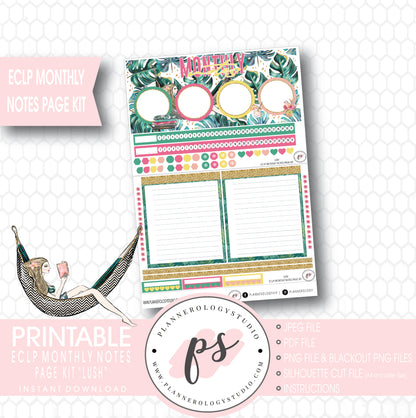 Lush Summer Monthly Notes Page Kit Digital Printable Planner Stickers (for use with ECLP) - Plannerologystudio