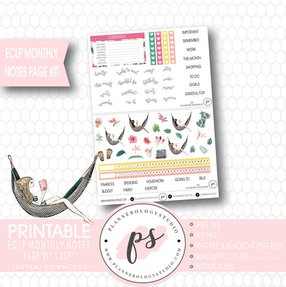 Lush Summer Monthly Notes Page Kit Digital Printable Planner Stickers (for use with ECLP) - Plannerologystudio