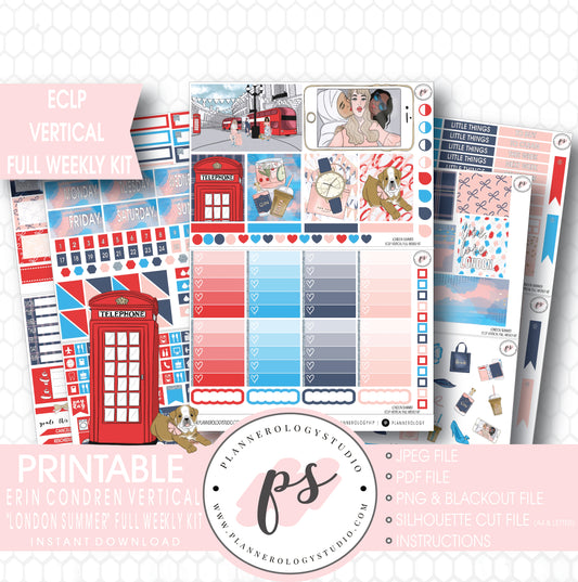 London Summer Full Weekly Kit Printable Planner Stickers (for use with ECLP Vertical) - Plannerologystudio