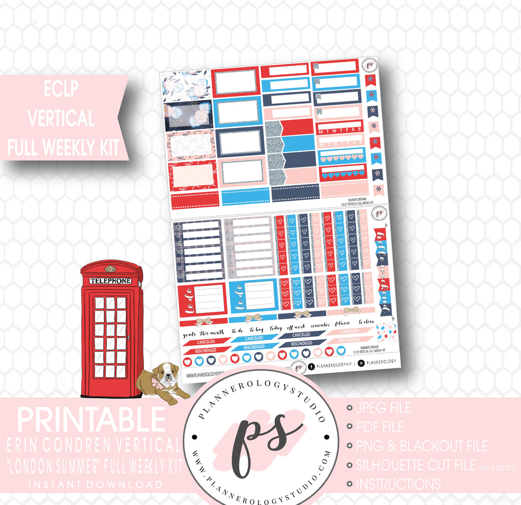 London Summer Full Weekly Kit Printable Planner Stickers (for use with ECLP Vertical) - Plannerologystudio