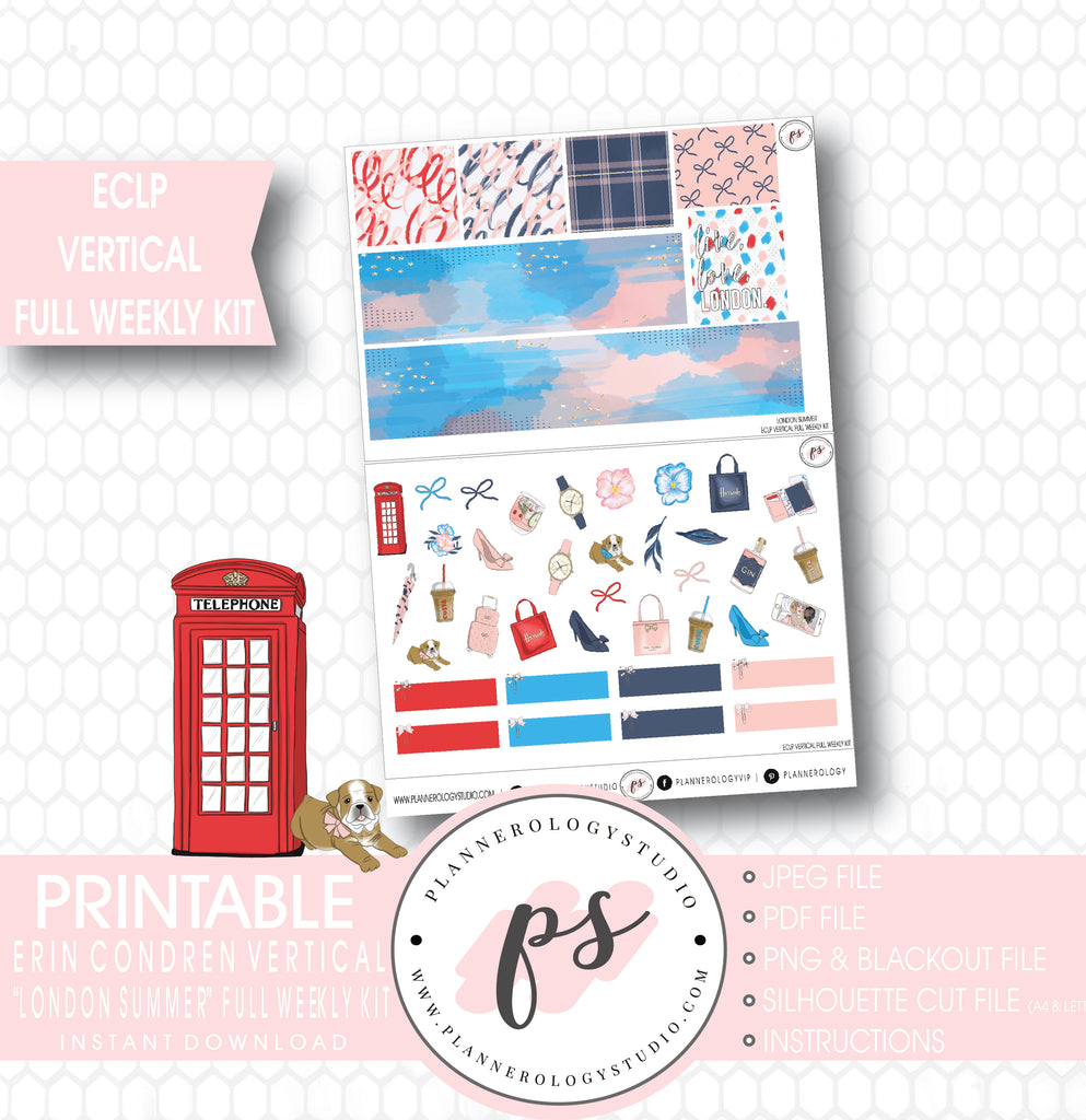 London Summer Full Weekly Kit Printable Planner Stickers (for use with ECLP Vertical) - Plannerologystudio