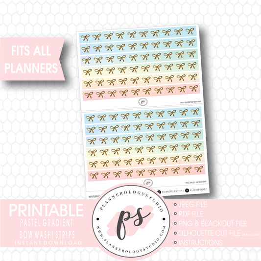 Pastel Gradient Pattern Bow Icon Washi Strip Digital Printable Planner Stickers - Plannerologystudio