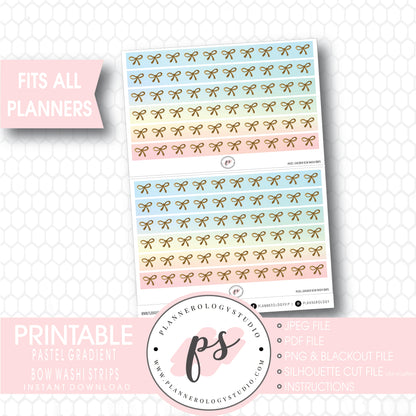 Pastel Gradient Pattern Bow Icon Washi Strip Digital Printable Planner Stickers - Plannerologystudio