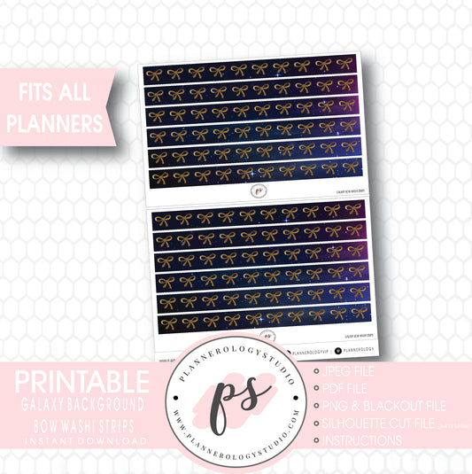 Galaxy Background Pattern Bow Icon Washi Strip Digital Printable Planner Stickers - Plannerologystudio