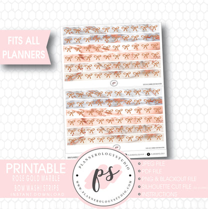 Rose Gold Marble Pattern Bow Icon Washi Strip Digital Printable Planner Stickers - Plannerologystudio