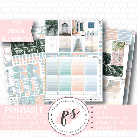 Summer Breeze Stock Photo Full Weekly Kit Printable Planner Stickers (for use with ECLP Vertical) - Plannerologystudio