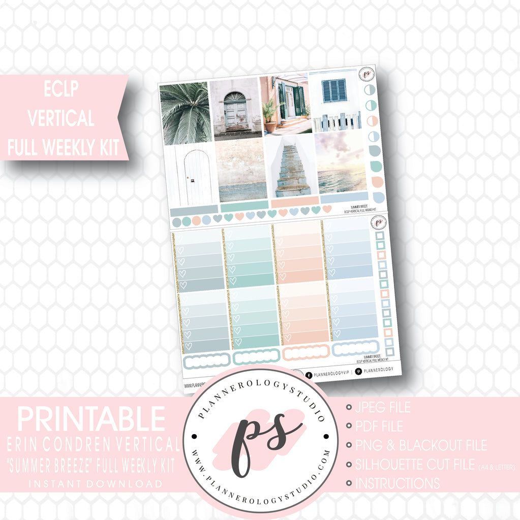 Summer Breeze Stock Photo Full Weekly Kit Printable Planner Stickers (for use with ECLP Vertical) - Plannerologystudio