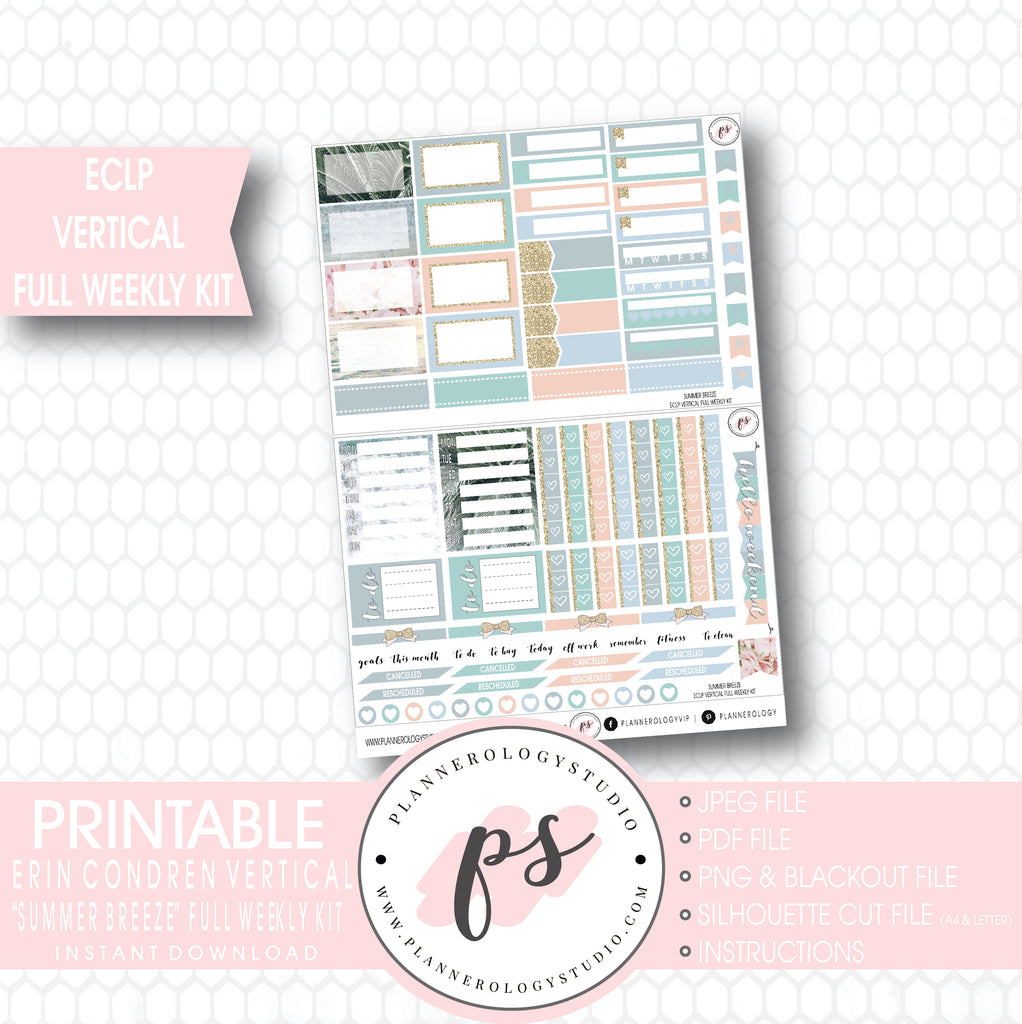 Summer Breeze Stock Photo Full Weekly Kit Printable Planner Stickers (for use with ECLP Vertical) - Plannerologystudio