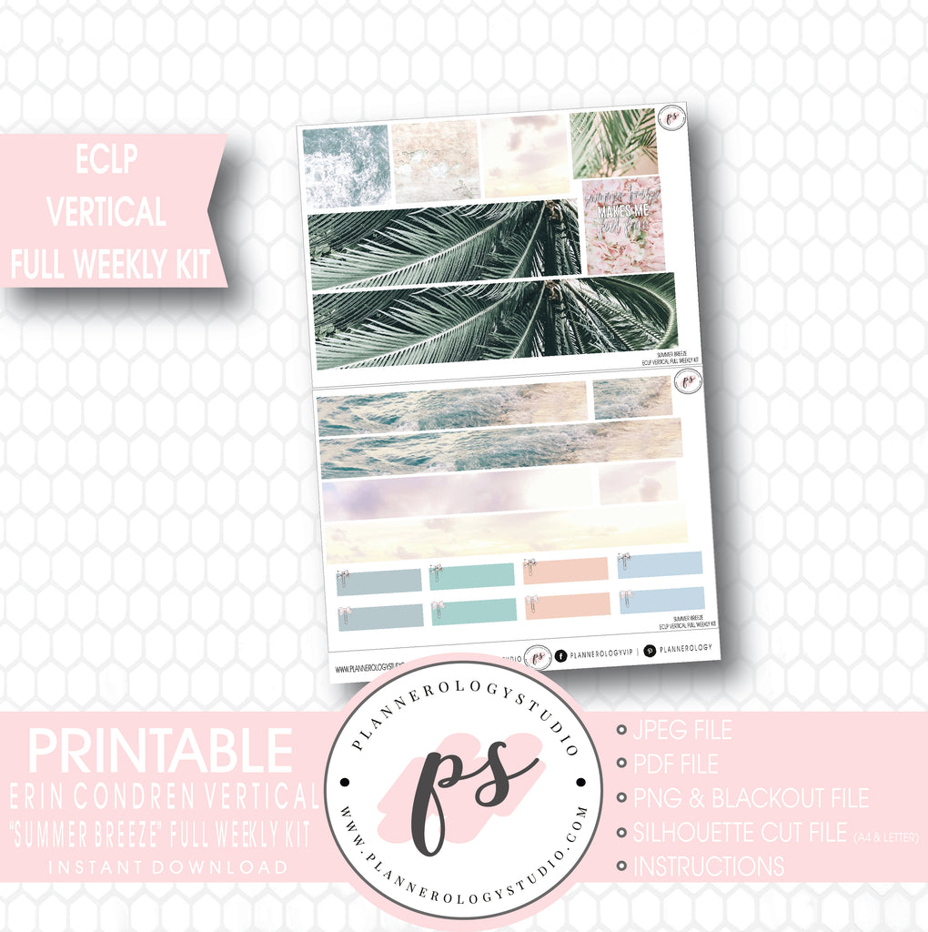 Summer Breeze Stock Photo Full Weekly Kit Printable Planner Stickers (for use with ECLP Vertical) - Plannerologystudio