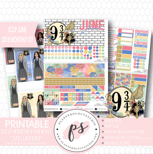Spellbound (Harry Potter) June 2018 Monthly View Kit Digital Printable Planner Stickers (for use with Erin Condren) - Plannerologystudio