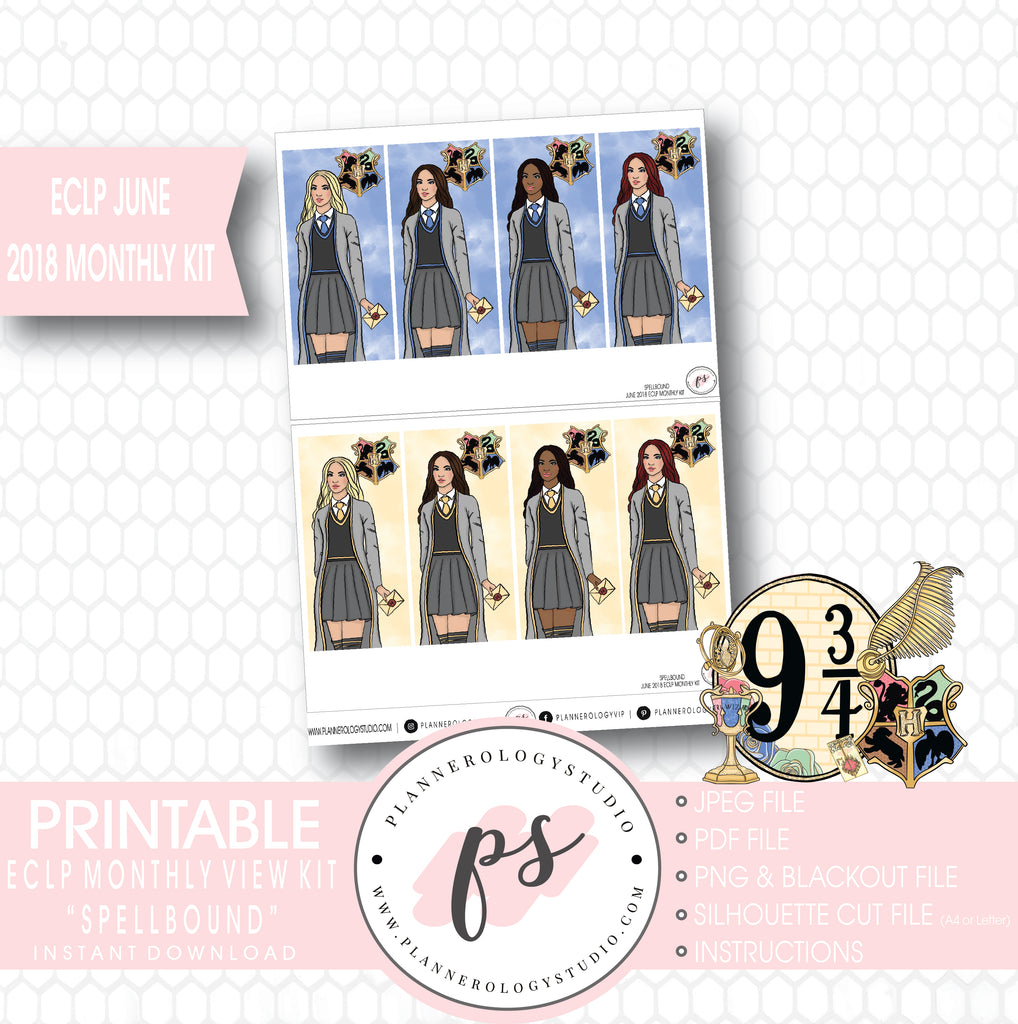Spellbound (Harry Potter) June 2018 Monthly View Kit Digital Printable Planner Stickers (for use with Erin Condren) - Plannerologystudio