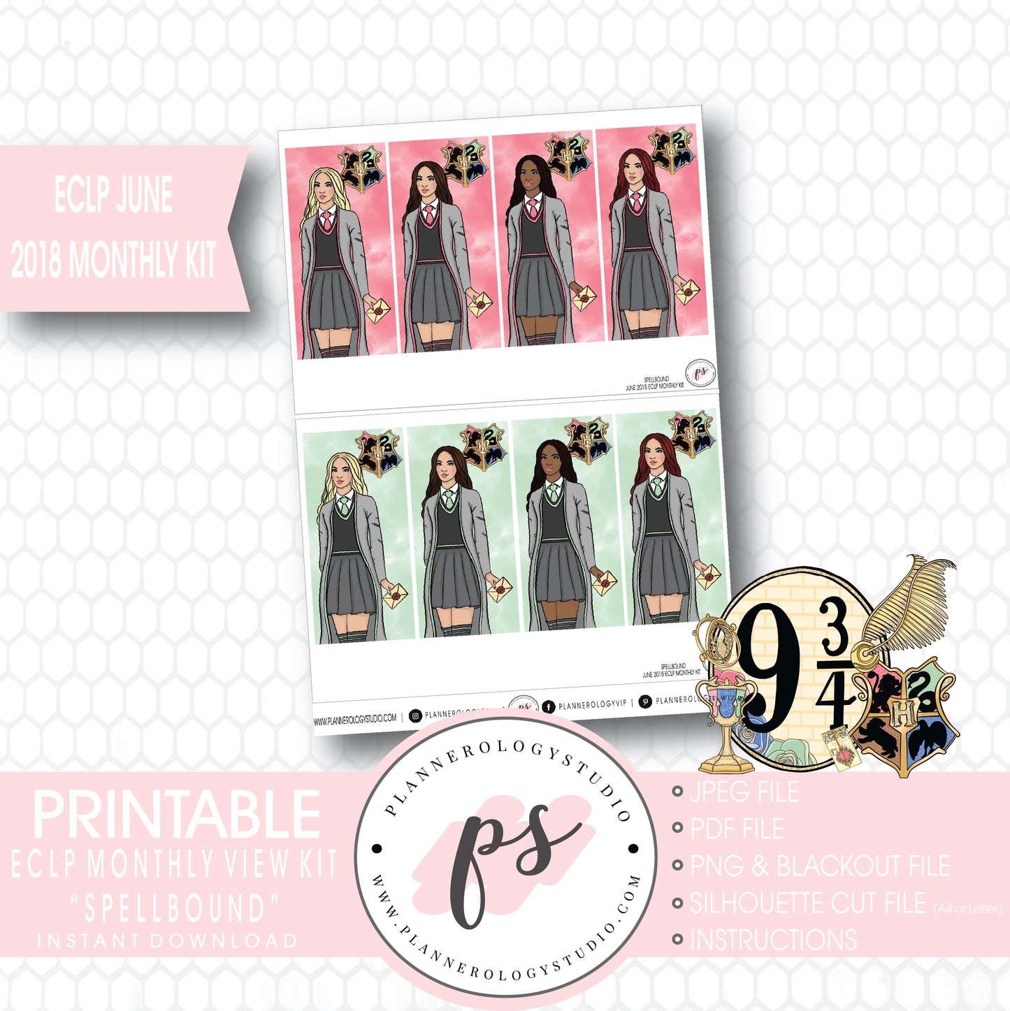 Spellbound (Harry Potter) June 2018 Monthly View Kit Digital Printable Planner Stickers (for use with Erin Condren) - Plannerologystudio