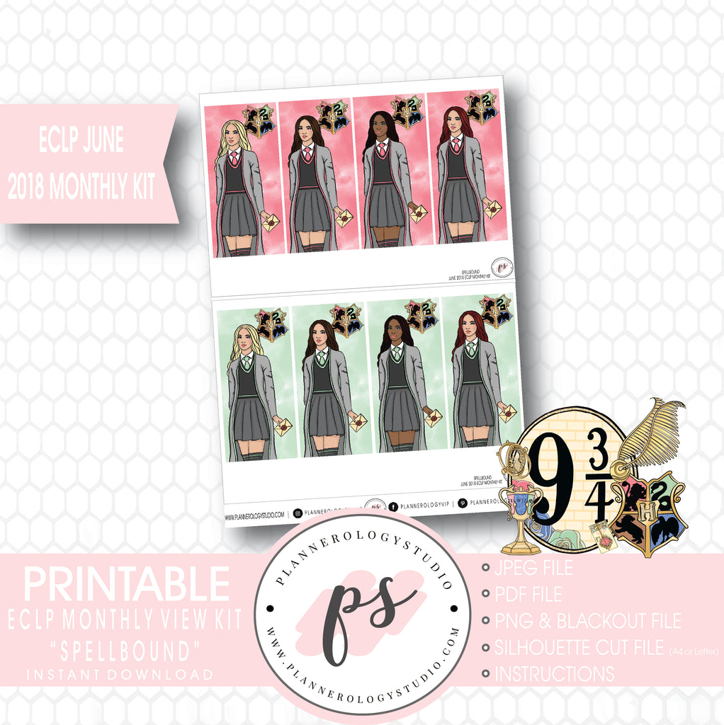 Spellbound (Harry Potter) June 2018 Monthly View Kit Digital Printable Planner Stickers (for use with Erin Condren) - Plannerologystudio