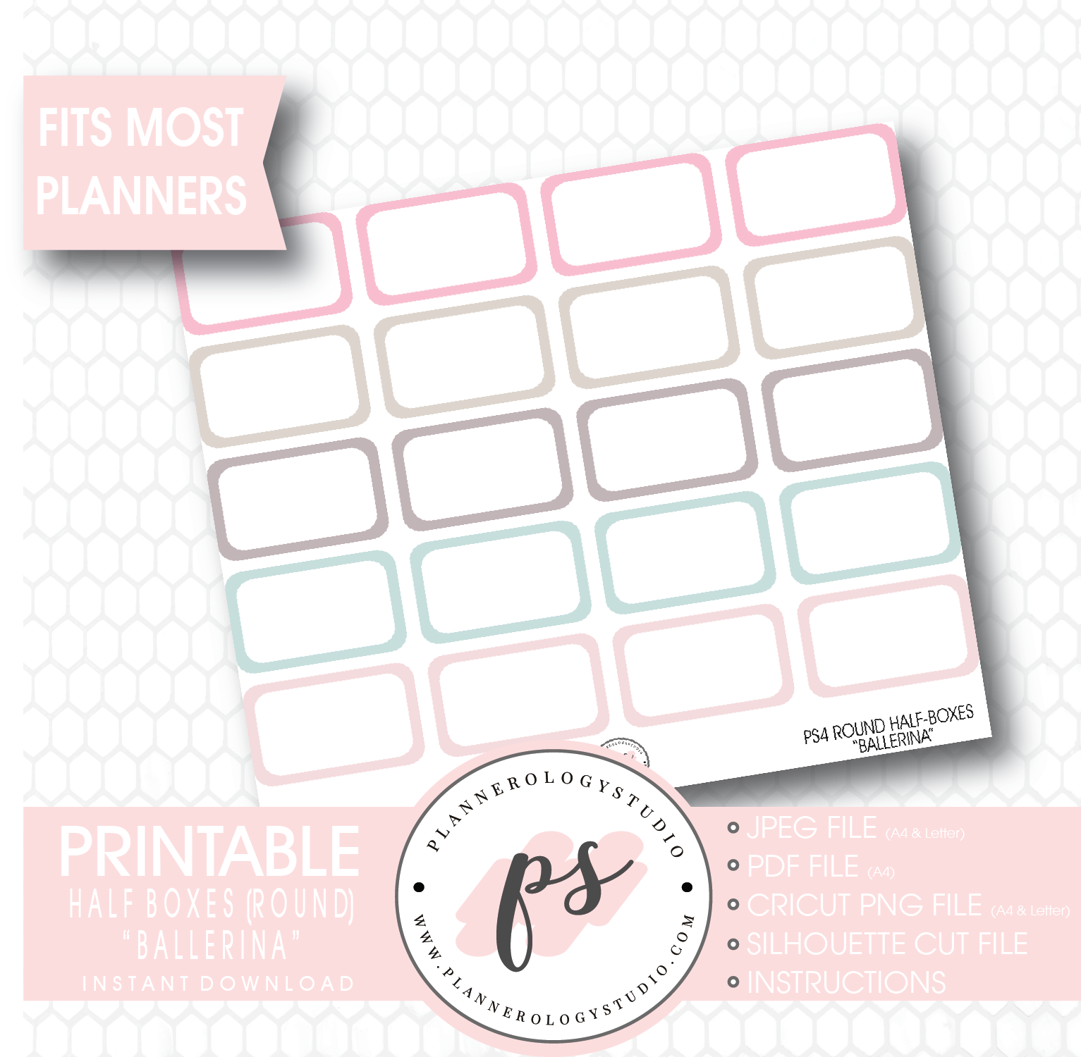 "Ballerina" Half-Box (Round Edge) Printable Planner Stickers - Plannerologystudio