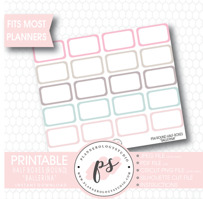 "Ballerina" Half-Box (Round Edge) Printable Planner Stickers - Plannerologystudio