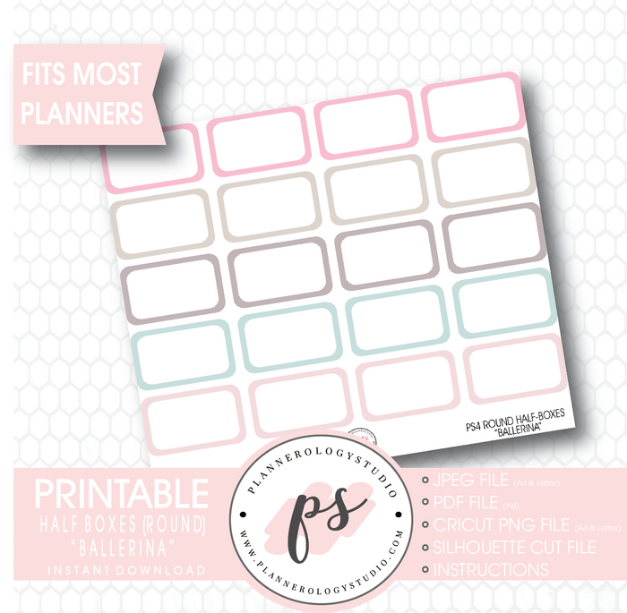 "Ballerina" Half-Box (Round Edge) Printable Planner Stickers - Plannerologystudio