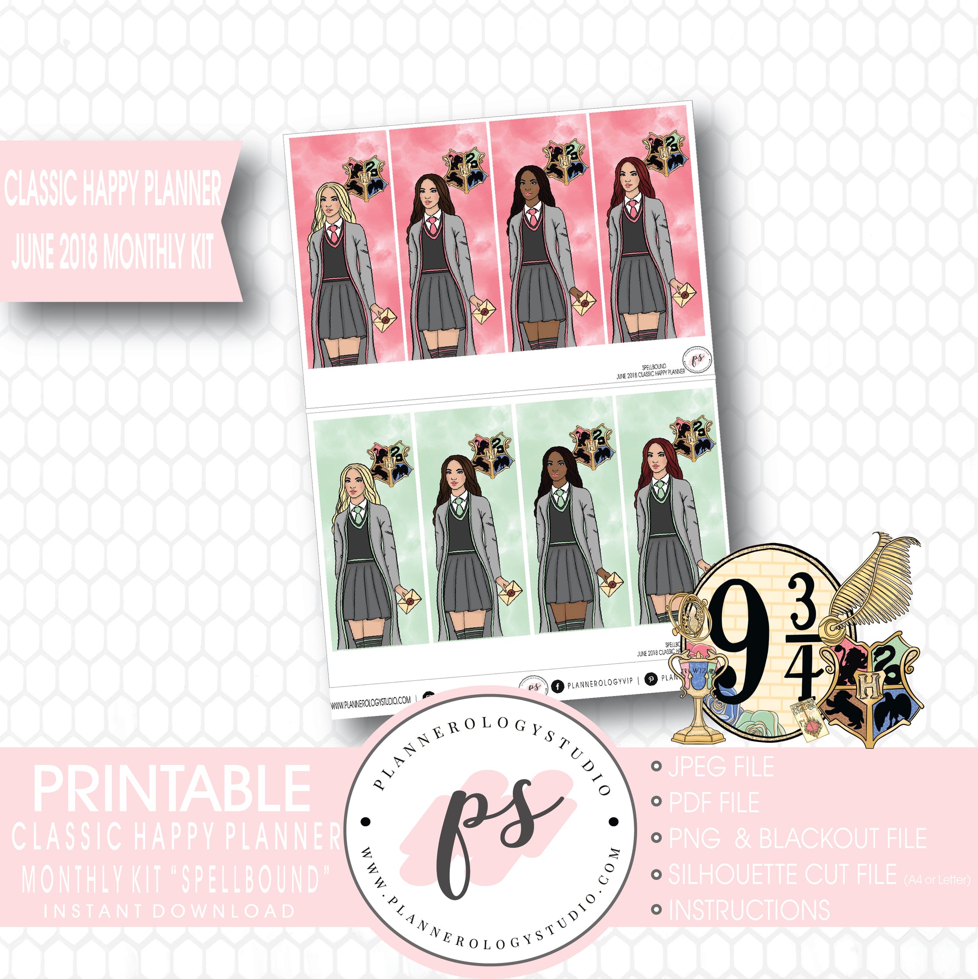 Spellbound (Harry Potter) June 2018 Monthly View Kit Digital Printable Planner Stickers (for use with Classic Happy Planner) - Plannerologystudio