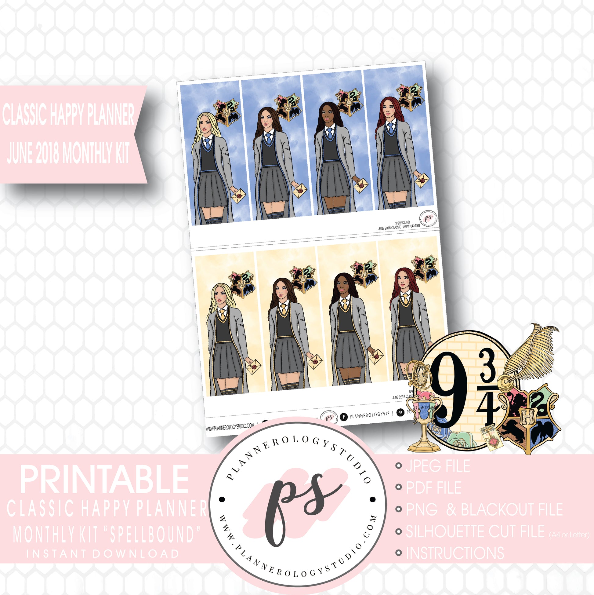 Spellbound (Harry Potter) June 2018 Monthly View Kit Digital Printable Planner Stickers (for use with Classic Happy Planner) - Plannerologystudio