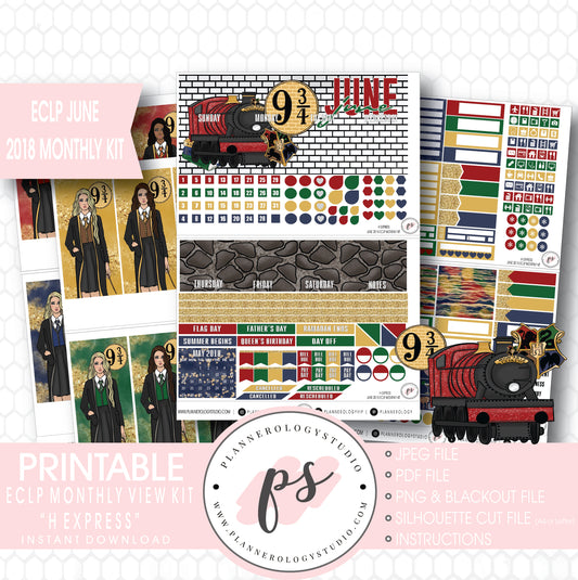 H Express (Harry Potter) June 2018 Monthly View Kit Digital Printable Planner Stickers (for use with Erin Condren) - Plannerologystudio